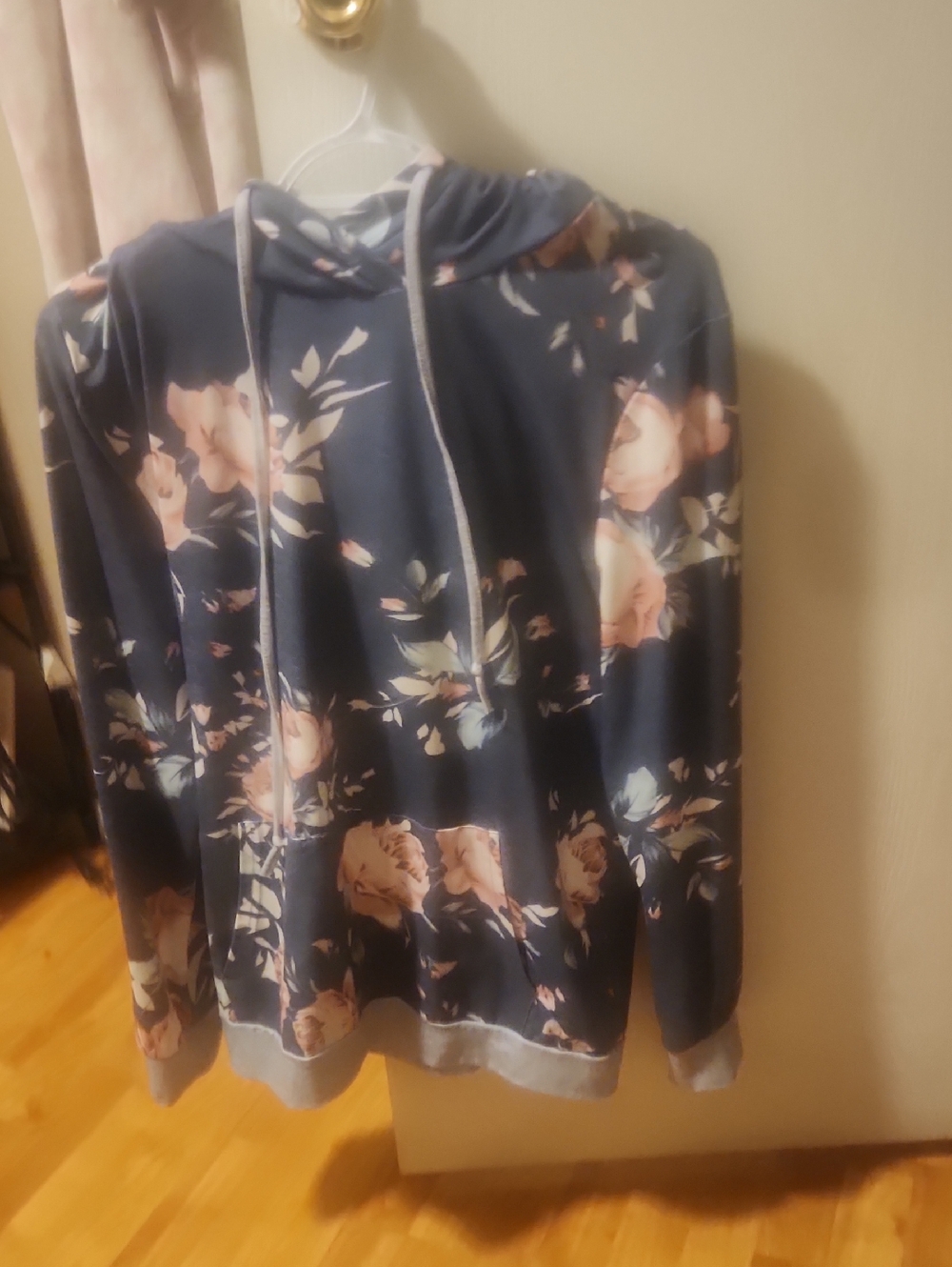 Navy Floral Hooded Pullover Sweatshirt